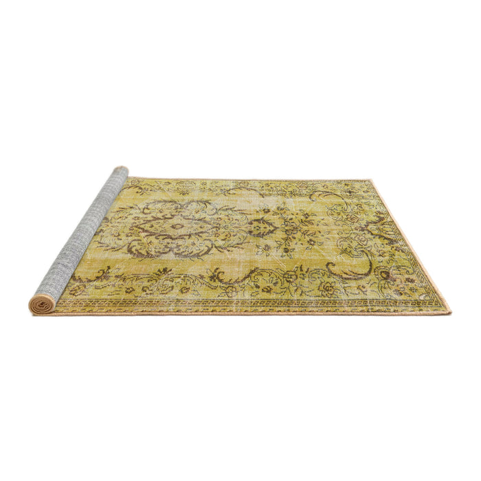 Sideview of Machine Washable Traditional Chrome Gold Yellow Rug, wshtr3638