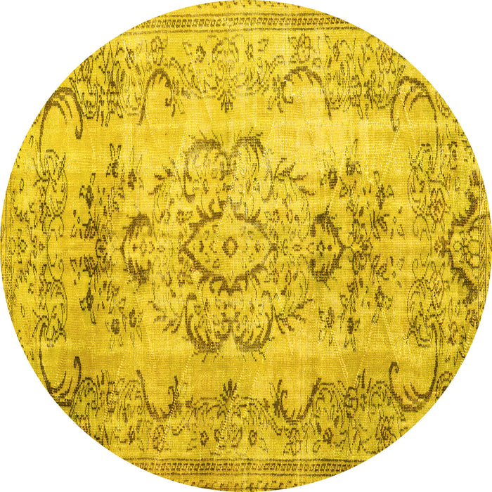 Round Machine Washable Persian Yellow Traditional Rug, wshtr3638yw