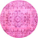 Round Machine Washable Persian Pink Traditional Rug, wshtr3638pnk