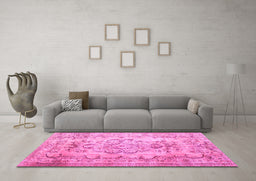 Machine Washable Persian Pink Traditional Rug in a Living Room, wshtr3638pnk