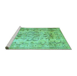 Sideview of Machine Washable Persian Turquoise Traditional Area Rugs, wshtr3638turq