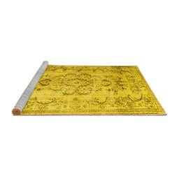 Sideview of Machine Washable Persian Yellow Traditional Rug, wshtr3638yw