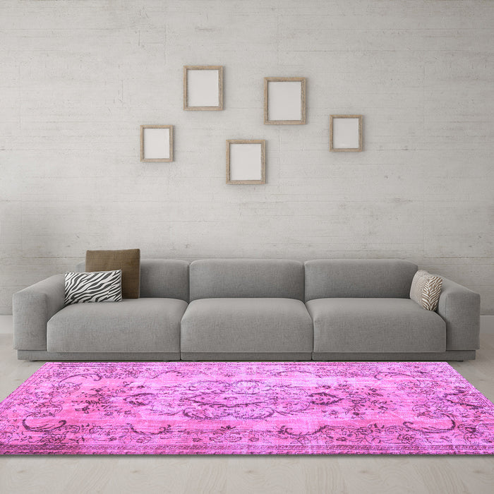 Machine Washable Persian Purple Traditional Area Rugs in a Living Room, wshtr3638pur