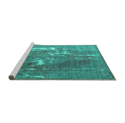 Sideview of Machine Washable Persian Turquoise Traditional Area Rugs, wshtr3639turq