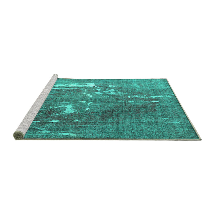 Sideview of Machine Washable Persian Turquoise Traditional Area Rugs, wshtr3639turq