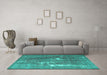 Machine Washable Persian Turquoise Traditional Area Rugs in a Living Room,, wshtr3639turq