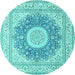 Round Medallion Turquoise Traditional Rug, tr363turq