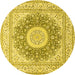 Round Machine Washable Medallion Yellow Traditional Rug, wshtr363yw