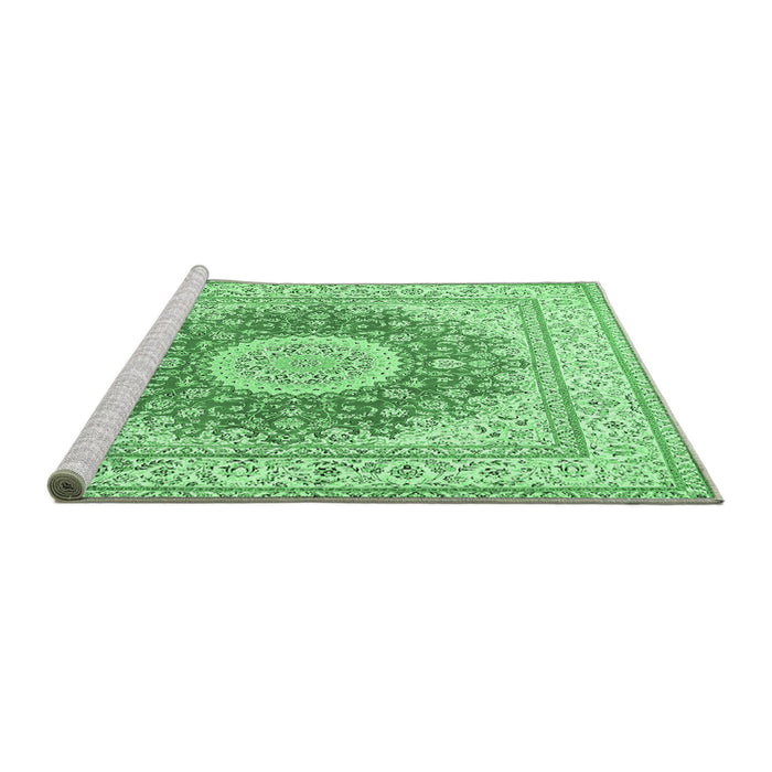 Sideview of Machine Washable Medallion Emerald Green Traditional Area Rugs, wshtr363emgrn