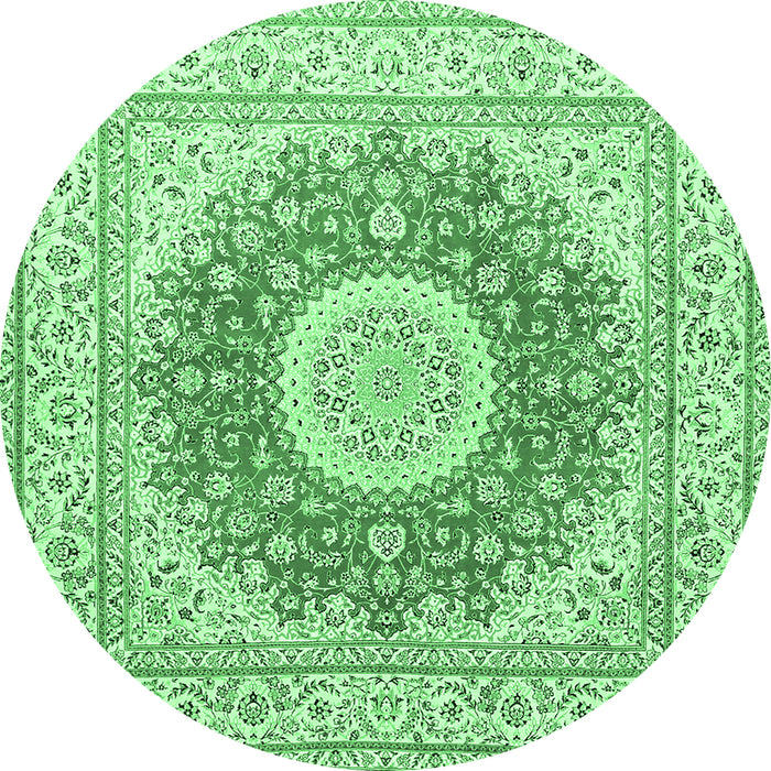 Round Machine Washable Medallion Emerald Green Traditional Area Rugs, wshtr363emgrn