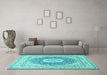 Machine Washable Medallion Turquoise Traditional Area Rugs in a Living Room,, wshtr363turq