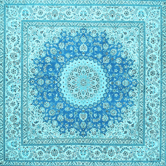 Square Machine Washable Medallion Light Blue Traditional Rug, wshtr363lblu