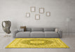 Machine Washable Medallion Yellow Traditional Rug in a Living Room, wshtr363yw