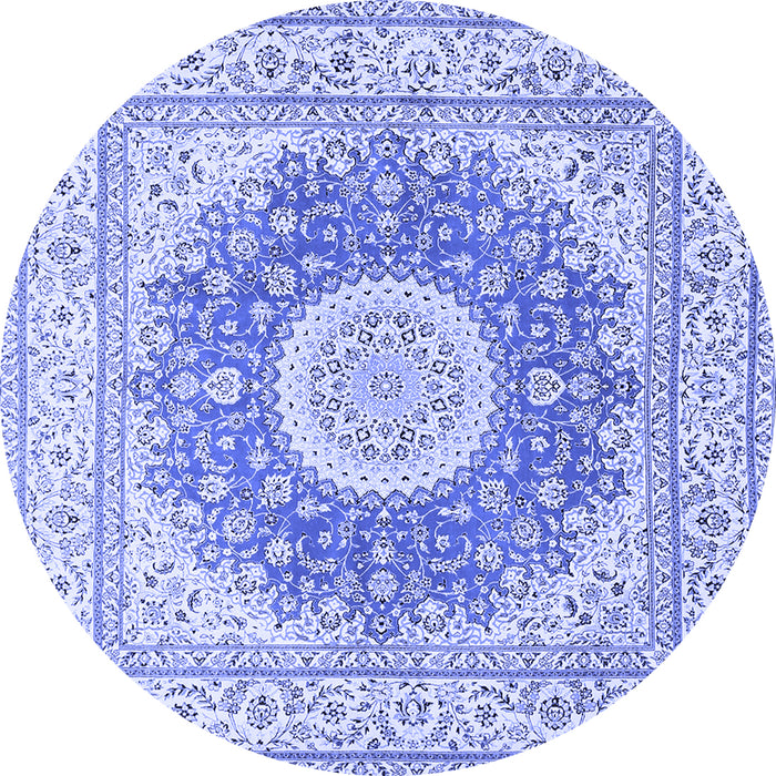 Round Machine Washable Medallion Blue Traditional Rug, wshtr363blu