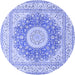 Round Machine Washable Medallion Blue Traditional Rug, wshtr363blu