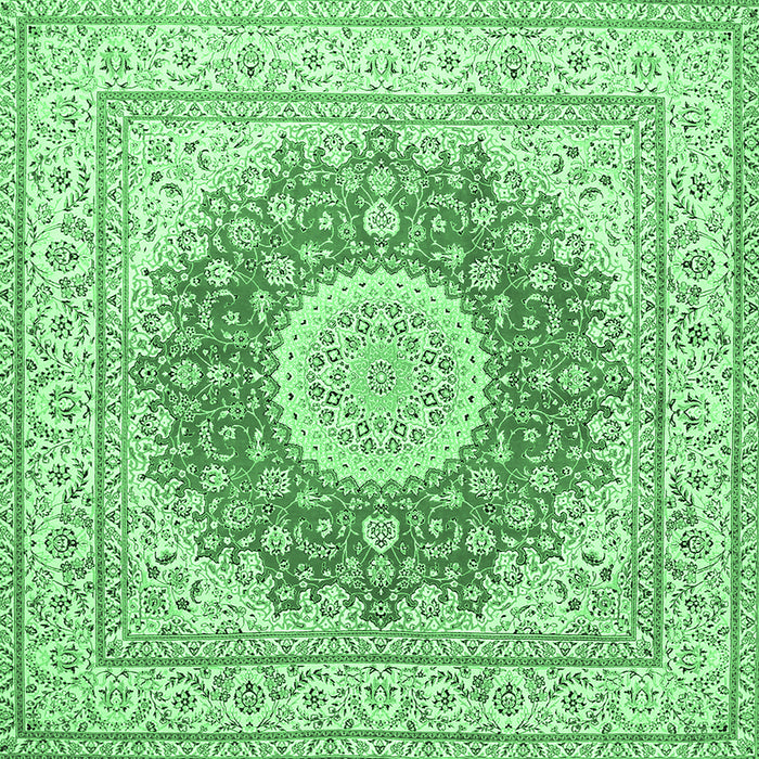 Square Machine Washable Medallion Emerald Green Traditional Area Rugs, wshtr363emgrn