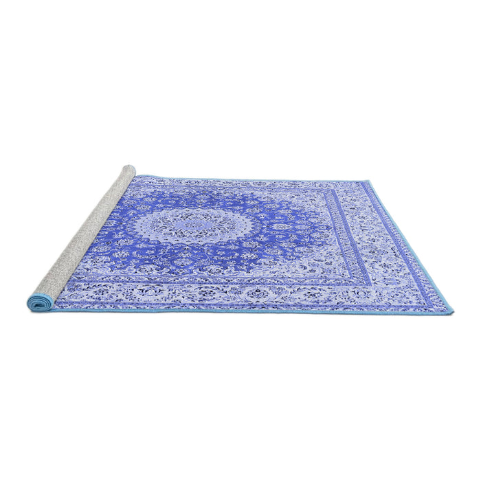 Sideview of Machine Washable Medallion Blue Traditional Rug, wshtr363blu