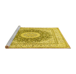 Sideview of Machine Washable Medallion Yellow Traditional Rug, wshtr363yw