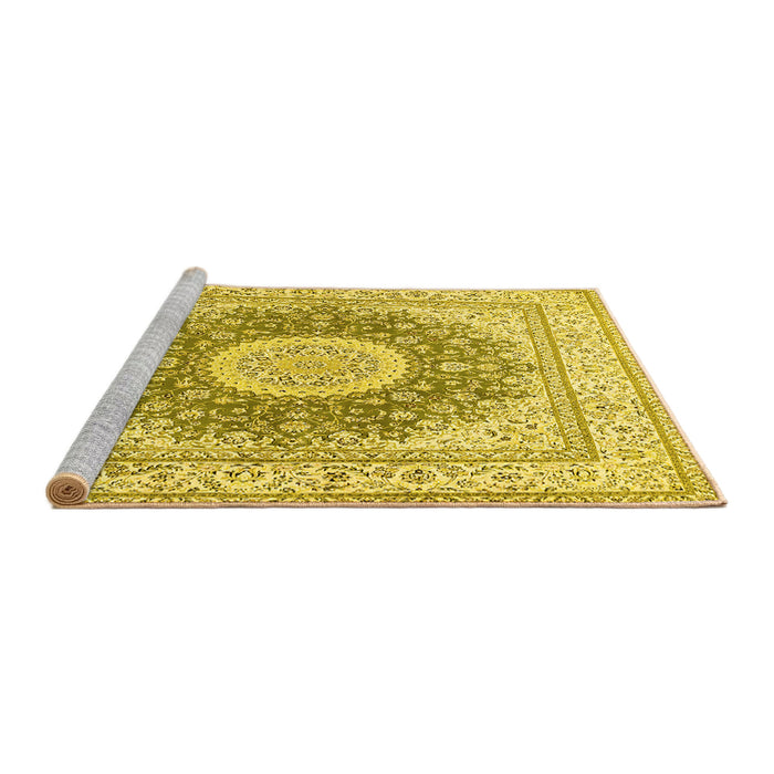 Sideview of Machine Washable Medallion Yellow Traditional Rug, wshtr363yw