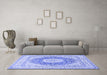 Machine Washable Medallion Blue Traditional Rug in a Living Room, wshtr363blu