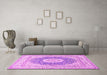 Machine Washable Medallion Pink Traditional Rug in a Living Room, wshtr363pnk