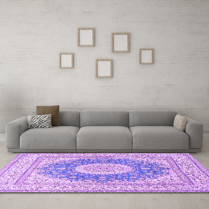 Machine Washable Medallion Purple Traditional Area Rugs in a Living Room, wshtr363pur