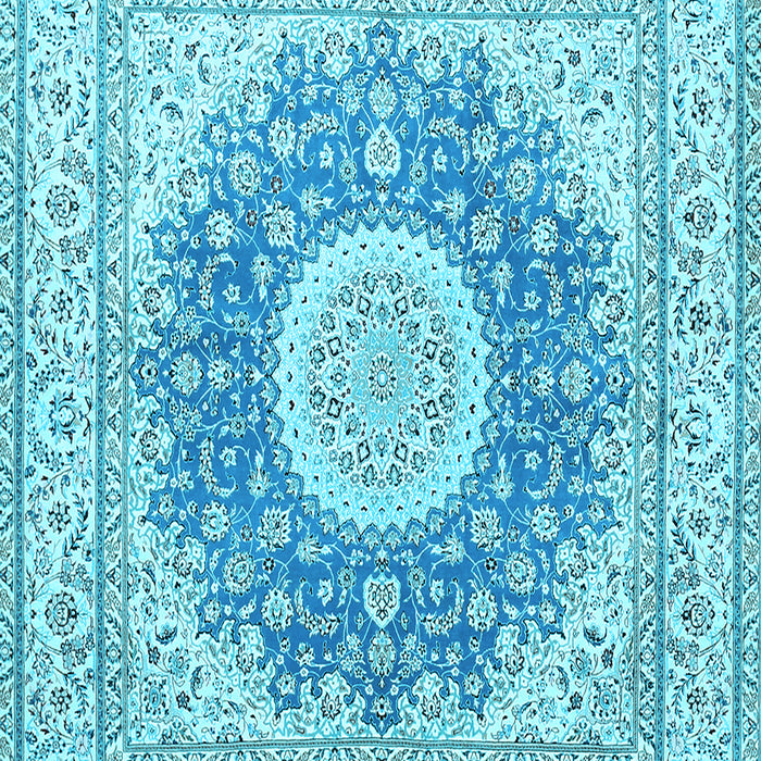 Machine Washable Medallion Light Blue Traditional Rug, wshtr363lblu