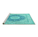 Sideview of Machine Washable Medallion Turquoise Traditional Area Rugs, wshtr363turq