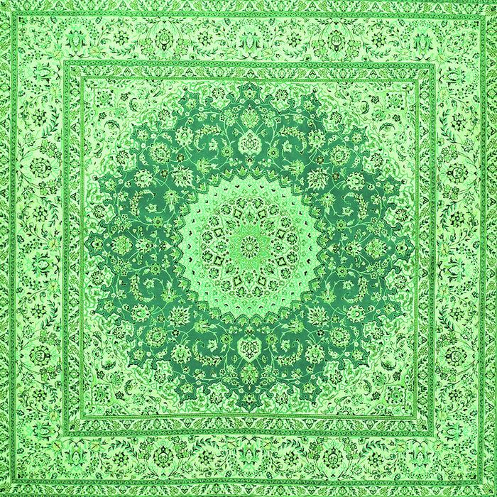 Round Machine Washable Medallion Green Traditional Area Rugs, wshtr363grn