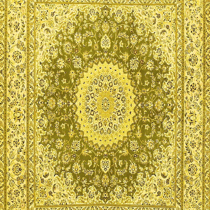 Machine Washable Medallion Yellow Traditional Rug, wshtr363yw