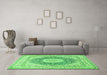 Machine Washable Medallion Green Traditional Area Rugs in a Living Room,, wshtr363grn