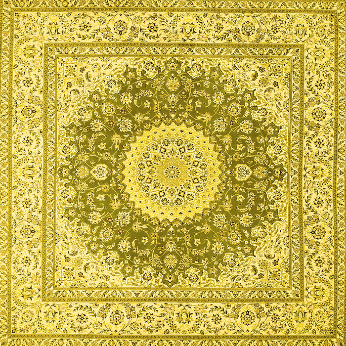Square Machine Washable Medallion Yellow Traditional Rug, wshtr363yw