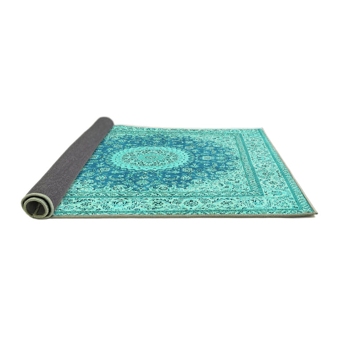 Sideview of Medallion Turquoise Traditional Rug, tr363turq