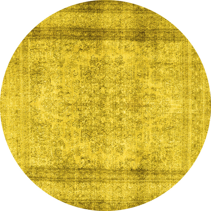 Round Machine Washable Persian Yellow Traditional Rug, wshtr3640yw