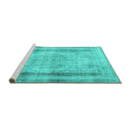 Sideview of Machine Washable Persian Turquoise Traditional Area Rugs, wshtr3640turq