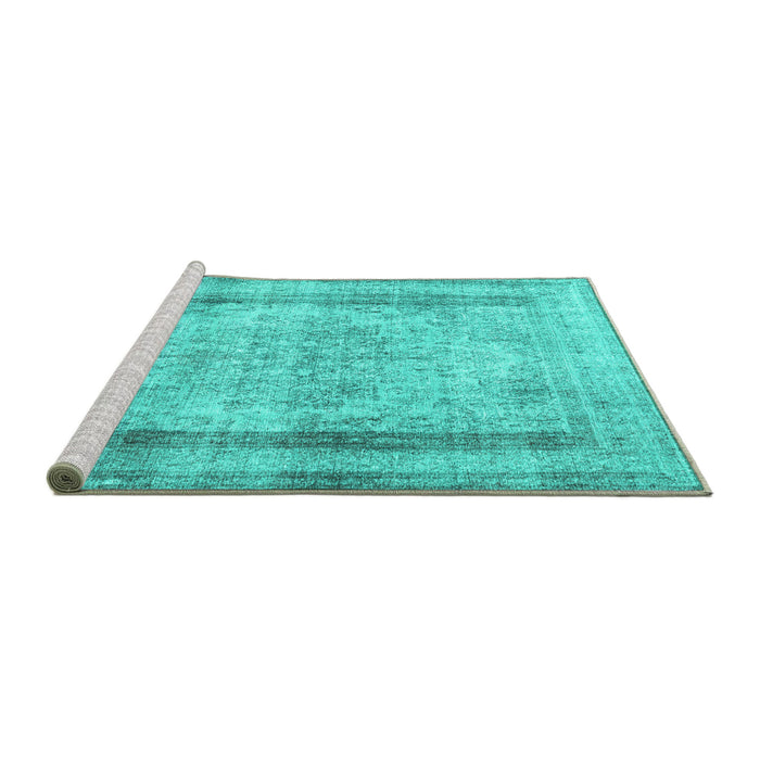 Sideview of Machine Washable Persian Turquoise Traditional Area Rugs, wshtr3640turq