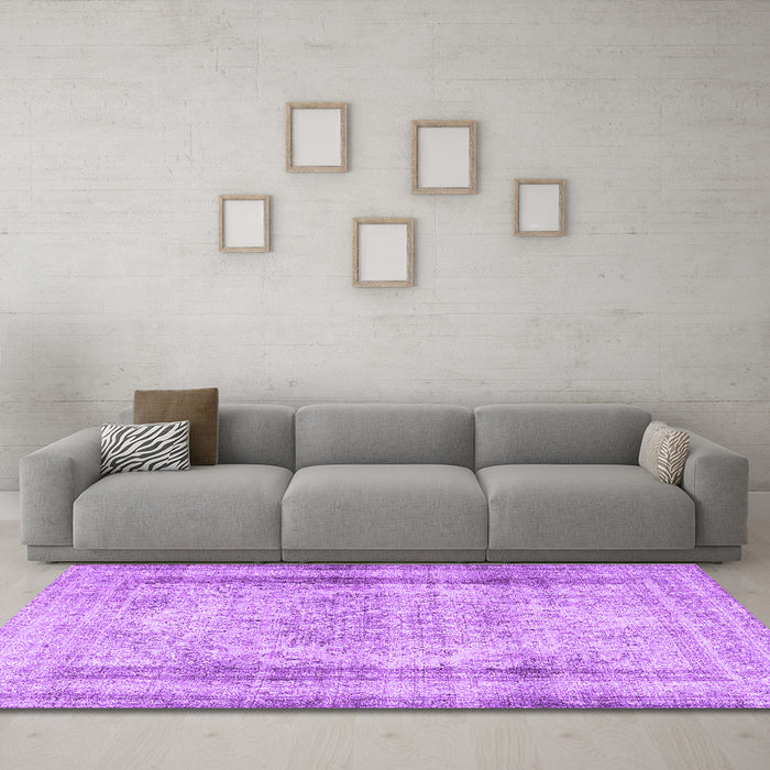 Machine Washable Persian Purple Traditional Area Rugs in a Living Room, wshtr3640pur