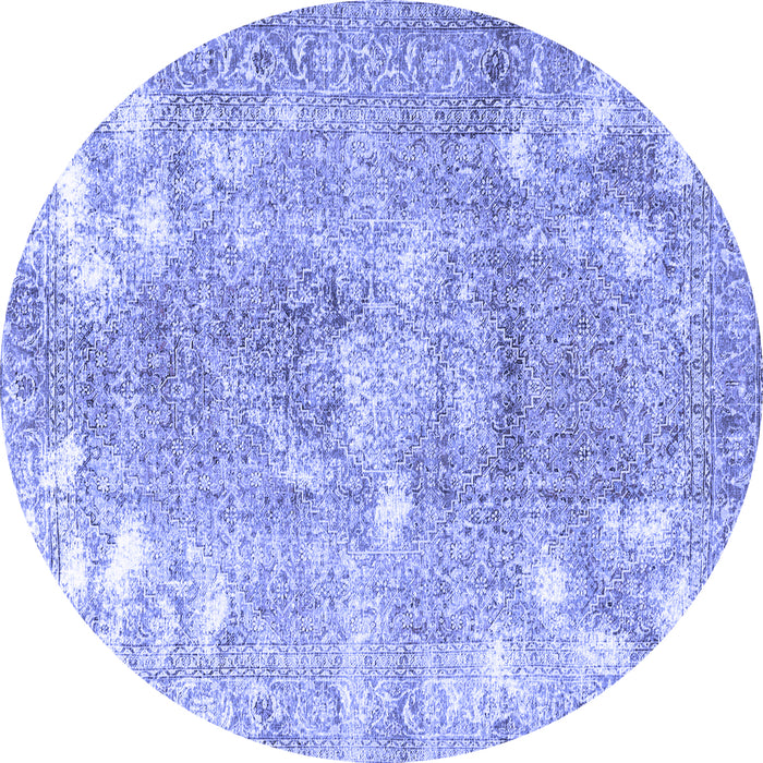 Round Machine Washable Persian Blue Traditional Rug, wshtr3641blu