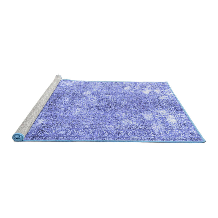 Sideview of Machine Washable Persian Blue Traditional Rug, wshtr3641blu