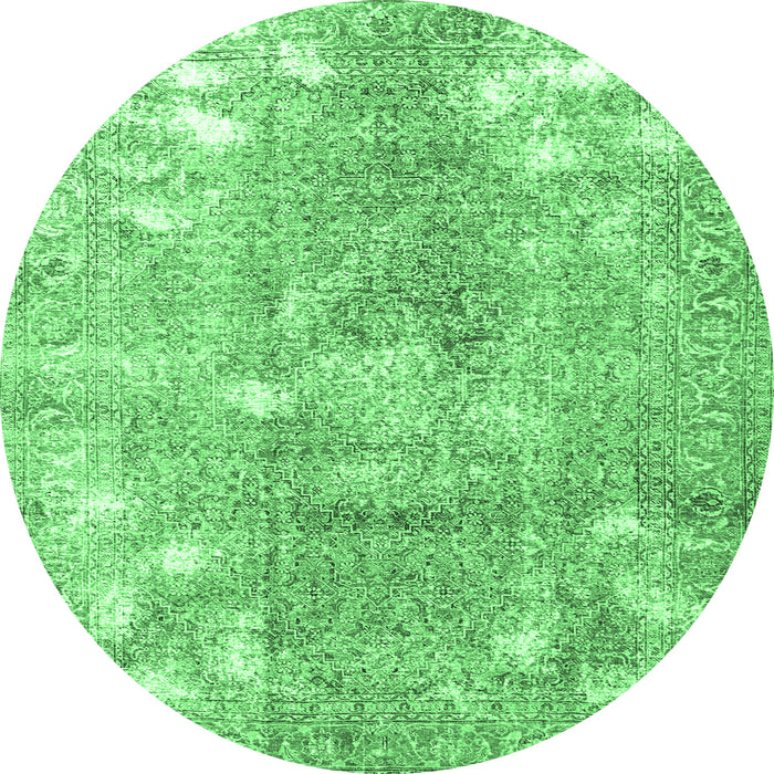 Round Machine Washable Persian Emerald Green Traditional Area Rugs, wshtr3641emgrn