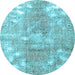 Round Machine Washable Persian Light Blue Traditional Rug, wshtr3641lblu