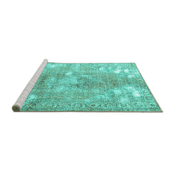 Sideview of Machine Washable Persian Turquoise Traditional Area Rugs, wshtr3641turq
