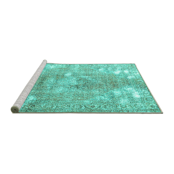 Sideview of Machine Washable Persian Turquoise Traditional Area Rugs, wshtr3641turq