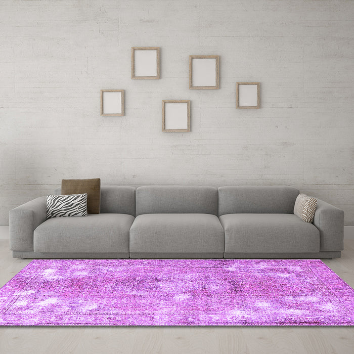 Machine Washable Persian Purple Traditional Area Rugs in a Living Room, wshtr3641pur