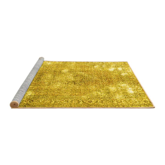 Sideview of Machine Washable Persian Yellow Traditional Rug, wshtr3641yw