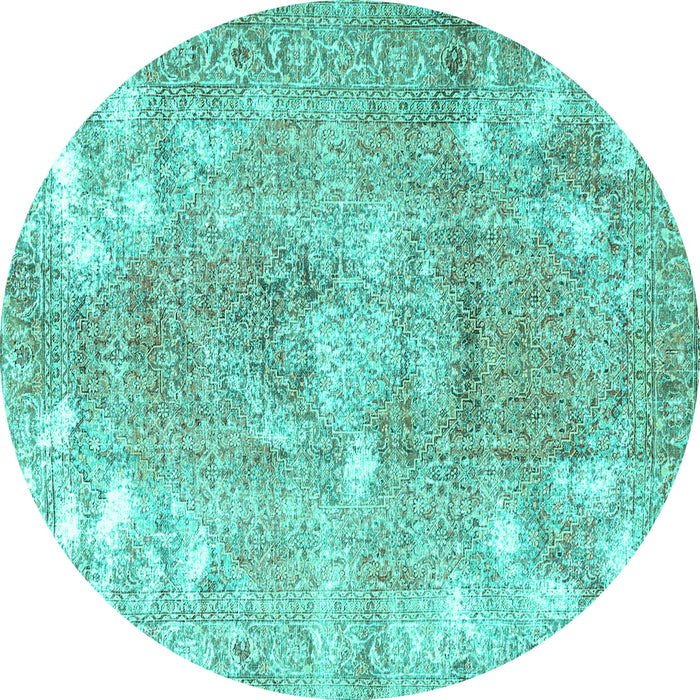 Round Persian Turquoise Traditional Rug, tr3641turq