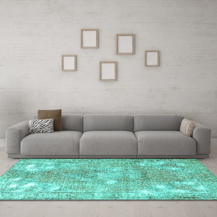 Machine Washable Persian Turquoise Traditional Area Rugs in a Living Room,, wshtr3641turq