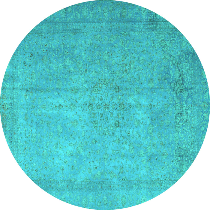 Round Machine Washable Persian Turquoise Traditional Area Rugs, wshtr3642turq
