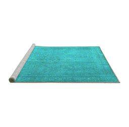 Sideview of Machine Washable Persian Turquoise Traditional Area Rugs, wshtr3642turq