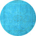 Round Machine Washable Persian Light Blue Traditional Rug, wshtr3642lblu
